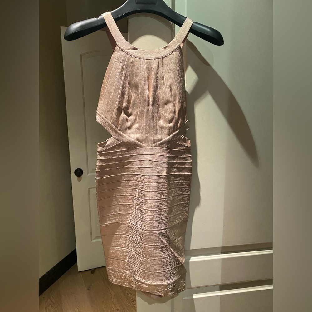 Herve Leger Gold metallic bandage dress